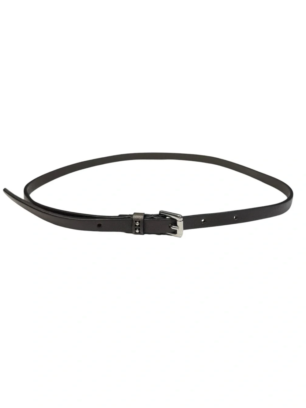 PESERICO Italy Brown Leather Skinny Women's Belt Silver Square Buckle 38 / XS